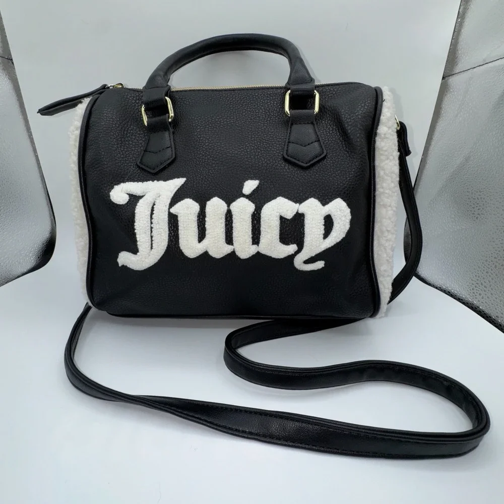 Juicy‎ Couture Sherpa Faur Fur Speedy Flashback Satchel Crossbody Bag Purse Y2K